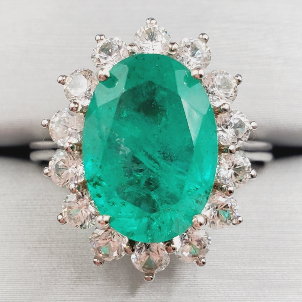 Emerald Green Quartz & White Zircon Ring Platinum | 925 Sterling Silver Ring